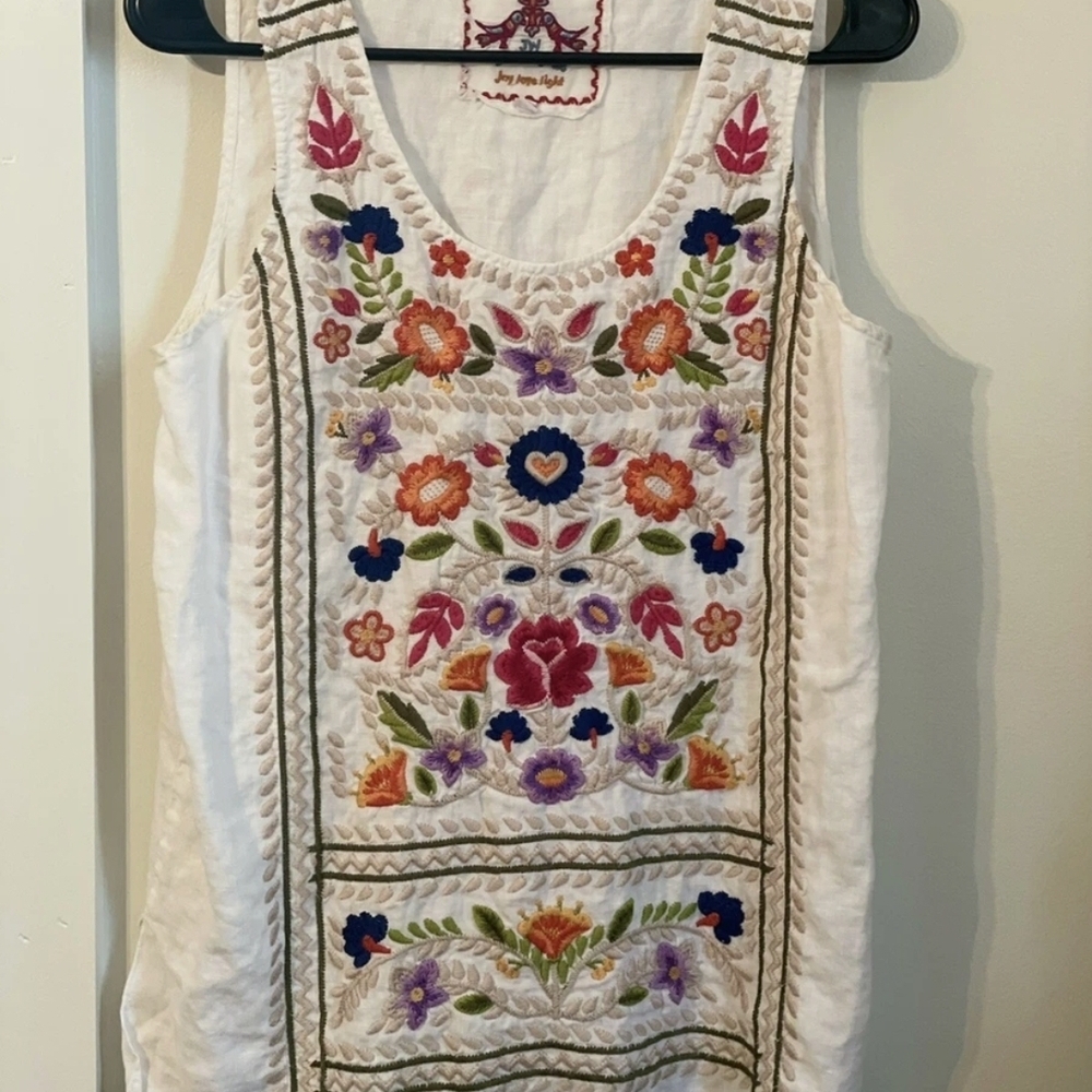 Johnny Was White Embroidered Floral  Top